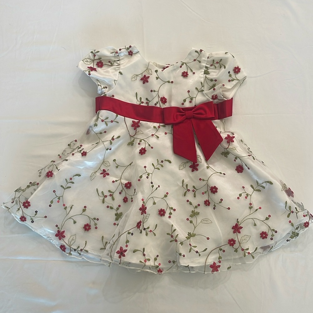 Charming Floral Kids Dress with Red Bow